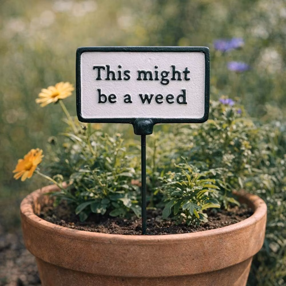 Gifts Direct 2 U Green and White Metal Garden Stake Plant Sign This Might Be A Weed – 2