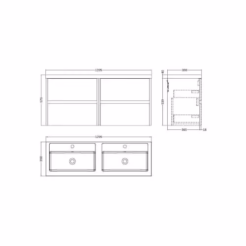 Balterley Modern Wall Mounted Bathroom Vanity Unit with Basin and Soft Close Drawers, Grey, W/D/H: 120.5 x 38.5 x 57.9 cm – 6