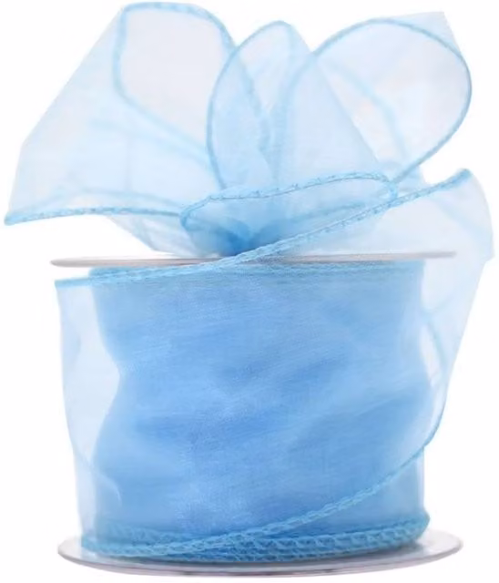 KDMD Baby Blue Wired Chiffon Ribbon 2 Pack, Width: 70 mm, Length: 20 m per roll
