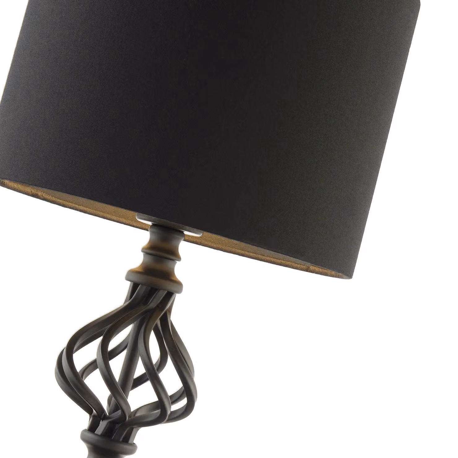 Happy Homewares Classic Twist Metal Table Lamp in Matte Black with Black Fabric Drum Shade – 4