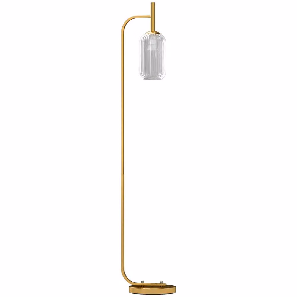 Wyld Haus Zizi Gold LED Floor Lamp with Transparent Textured Glass Shade and Foot Switch, H 152 x W 25 x D 25 cm – 2
