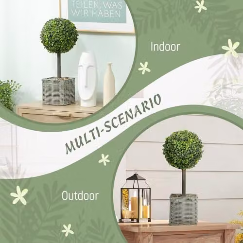 HOMCOM Set of 2 Green Artificial Boxwood Ball Plants, Height: 50 cm – 4