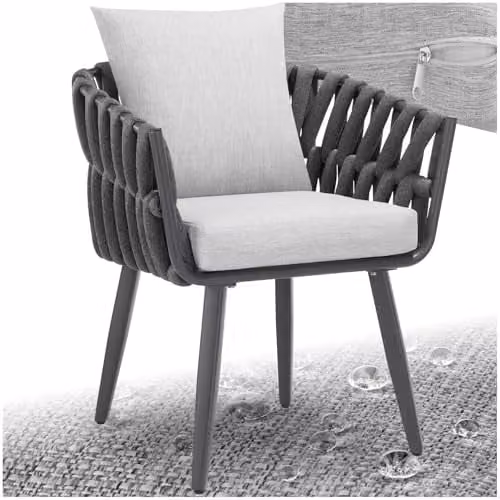 tectake Lugano Armchair in Rope Design with Aluminium Frame in Grey