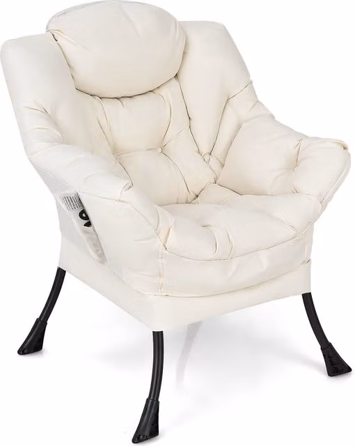 COSTWAY White Relax Recliner Chair with Armrests and Synthetic Leather Upholstery