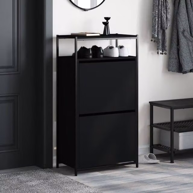 Berkfield Home Modern Black Shoe Cabinet with Tilting Compartments, W/D/H: 60 x 34 x 112 cm