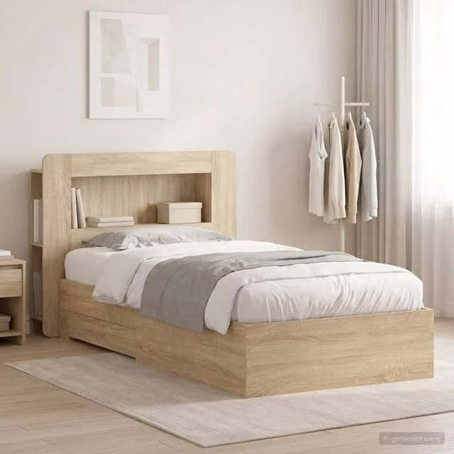 Berkfield Home Modern Bed Frame with Storage in Sonoma Oak and Brown, W/D/H: 90 x 190 cm – 1