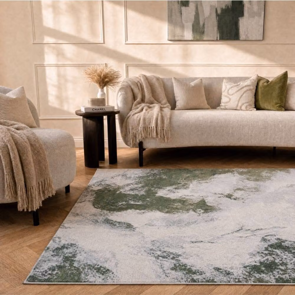 THE RUGS Elaris Stain Resistant Abstract Area Rug in Green and Light Grey, W: 160 cm, D: 230 cm – 7