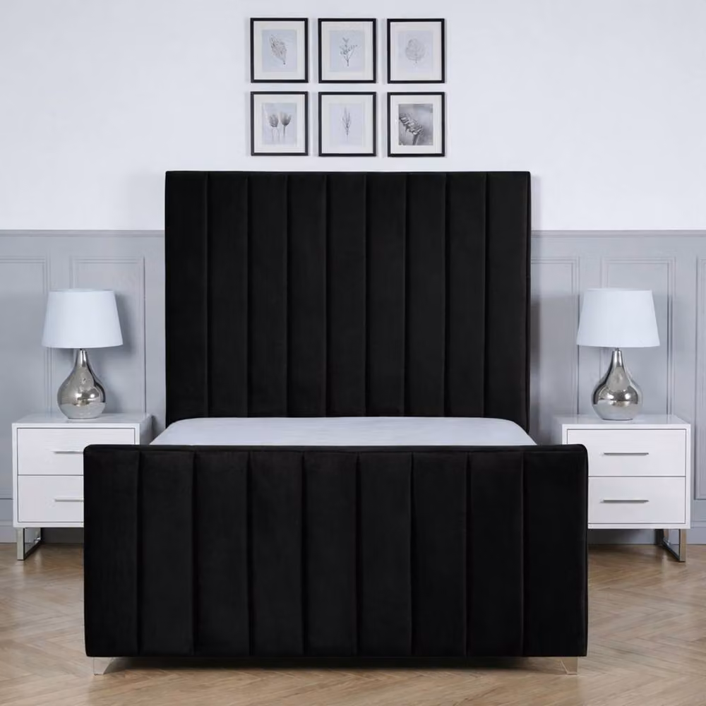 Living Comfort Bedz Zenith Upholstered Velvet Gas Lift Storage Bed in Black, Super King, W/D: 200 x 200 cm – 2