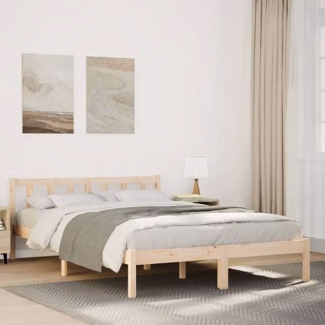 Berkfield Home Extra Long Solid Wood Pine Bed Frame in Natural – 1