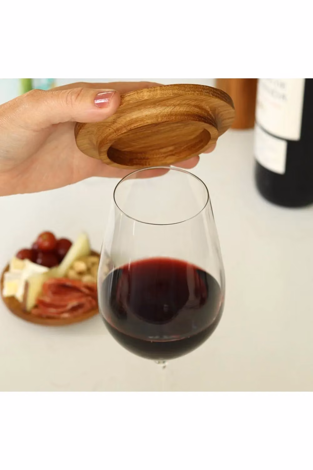 MijMoj Design Pair of Light Oak Wine Glass Charcuterie Toppers, Brown Solid Wood – 2