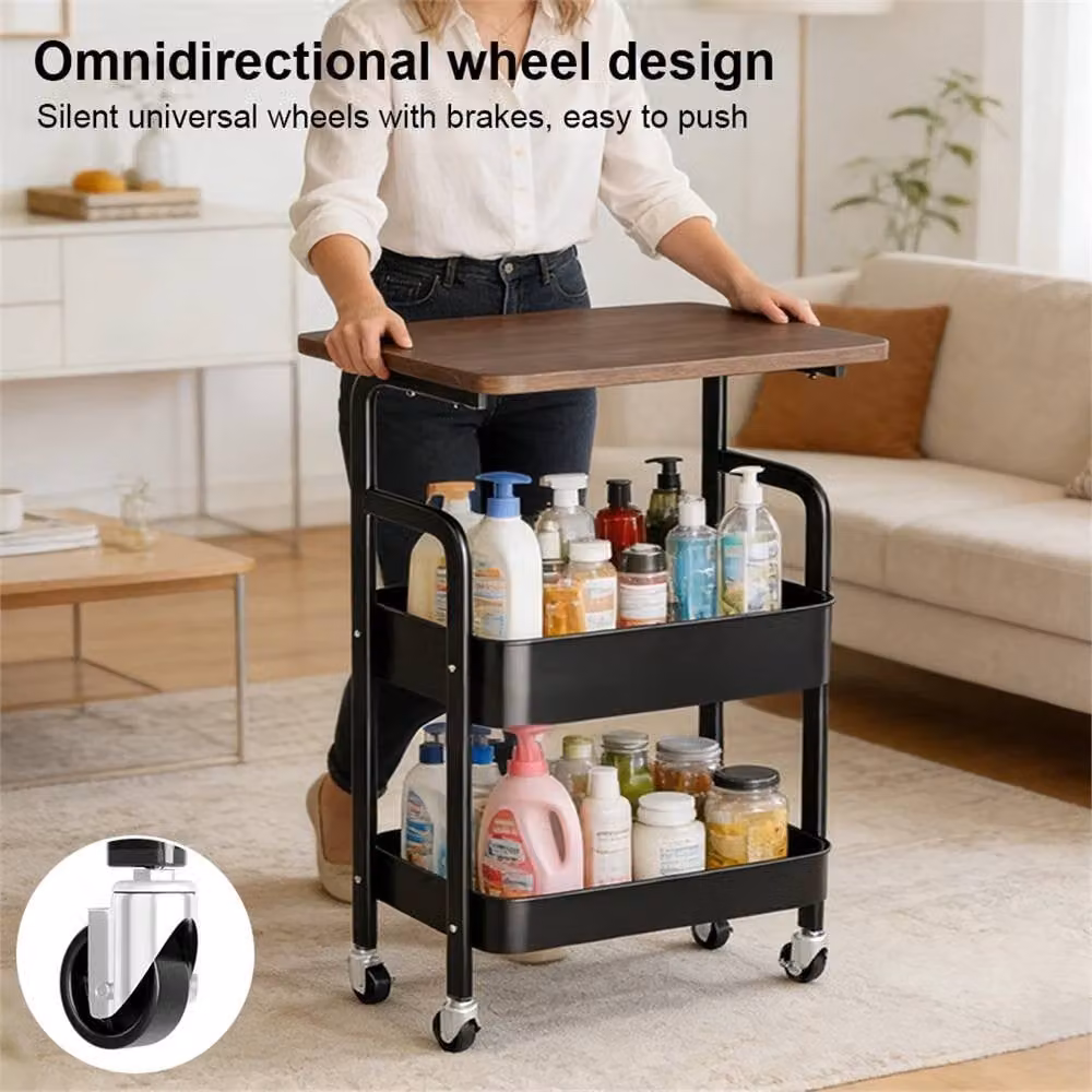 Nordara Black 3 Tier Storage Trolley Cart on Wheels with Kitchen Shelf Rack, W/D/H: 77 x 30 x 30 cm – 2