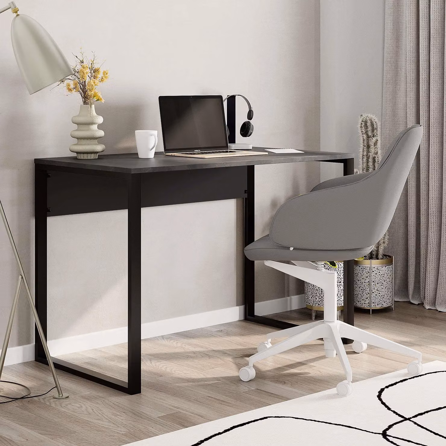 Decortie Inna Modern Writing Desk in Grey and Black with Metal Legs W: 100 cm, D: 60 cm, H: 75 cm – 5