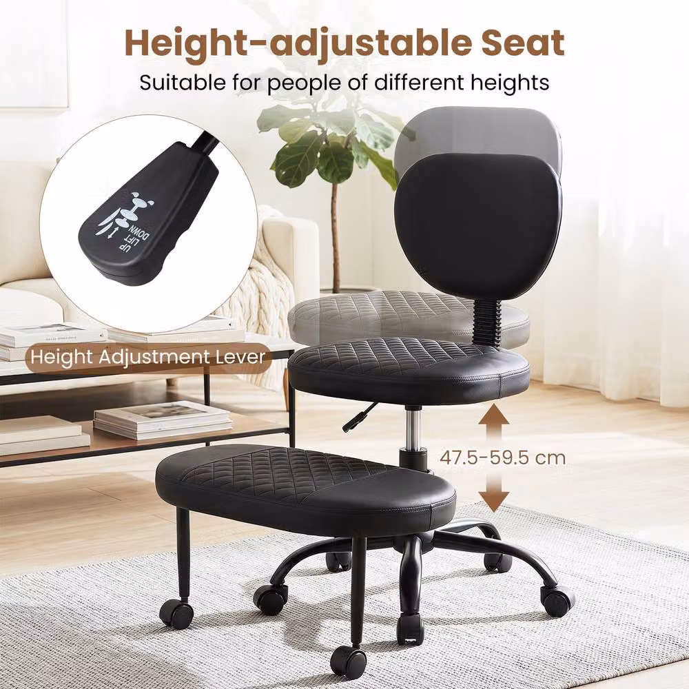 Costway Ergonomic Cross Legged Office Chair in Black Synthetic Leather with Castors – 8