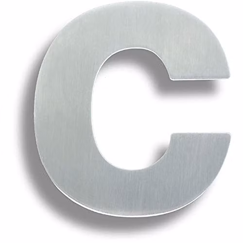 Loops Satin Steel Letter C Front Door Plaque in Silver, H: 8.9 cm, D: 0.2 cm – 1