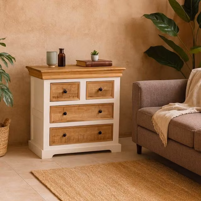 Wyld Haus Alington Four Drawer Chest in White and Brown Solid Mango Wood – 1