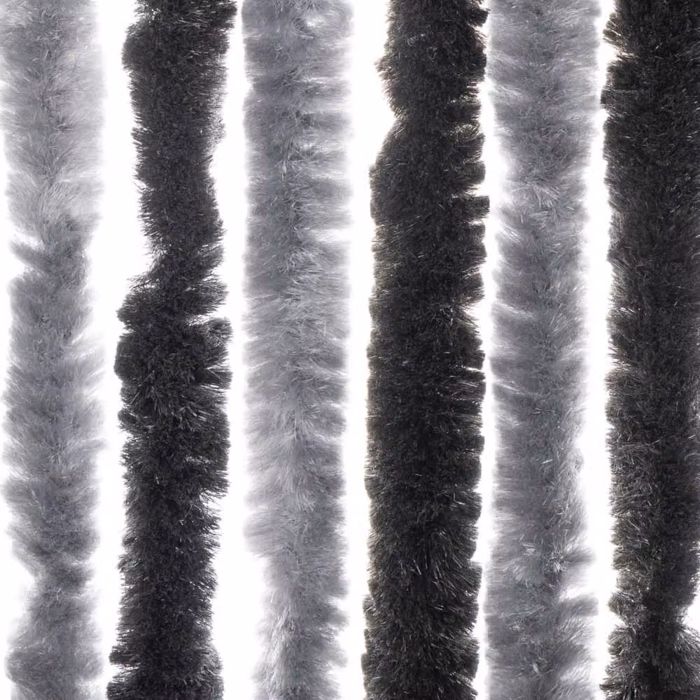Berkfield Home Chenille Fly Curtain in Grey and Black, W/H: 118 x 220 cm – 4