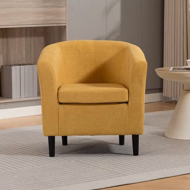 Artemis Home Beulah Yellow Fabric Tub Accent Chair with Armrests and Solid Wood Frame