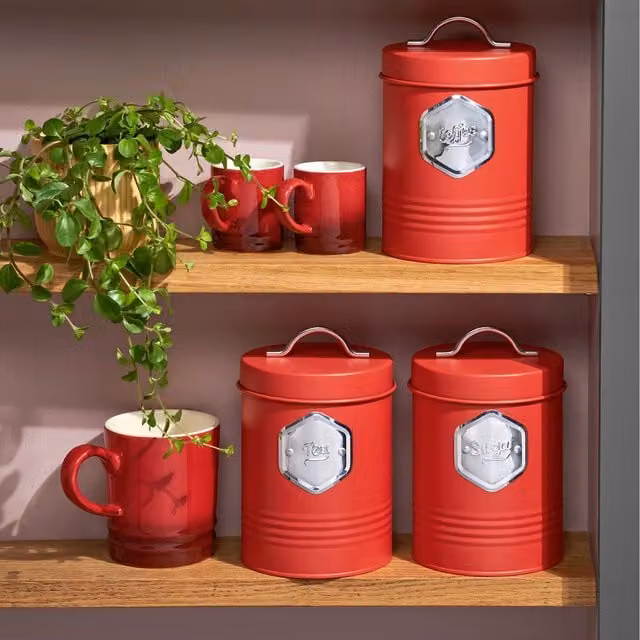 Cooks Professional 3-Piece Stainless Steel Tea, Coffee and Sugar Storage Set in Red