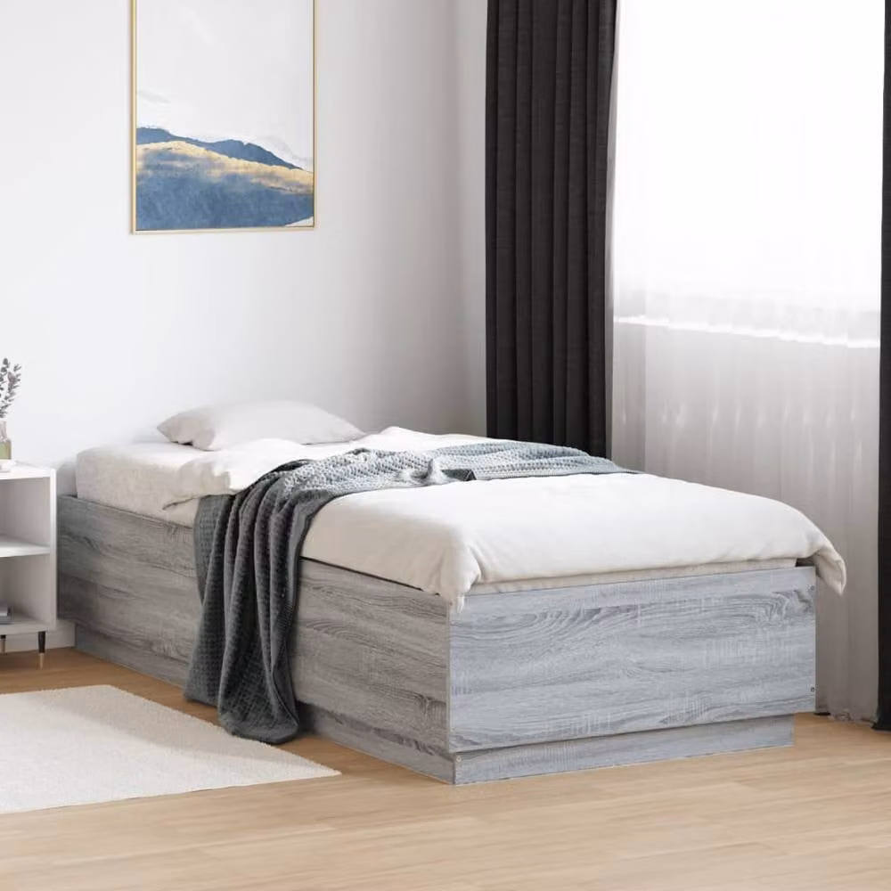 Berkfield Home Grey Sonoma Bed Frame with LED Under-Bed Lighting and USB Charging Port, W/D/H: 90 x 200 cm – 2