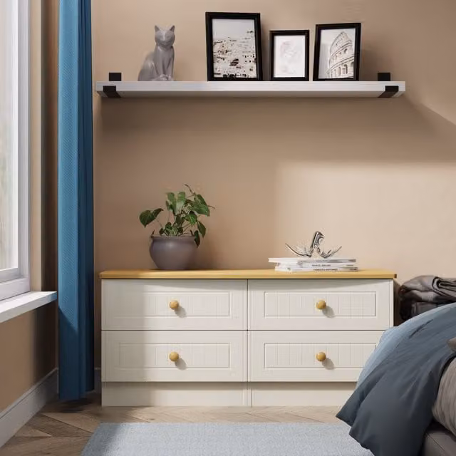Warwick Ready Assembled 4 Drawer Bed Box in Cream Ash and Modern Oak