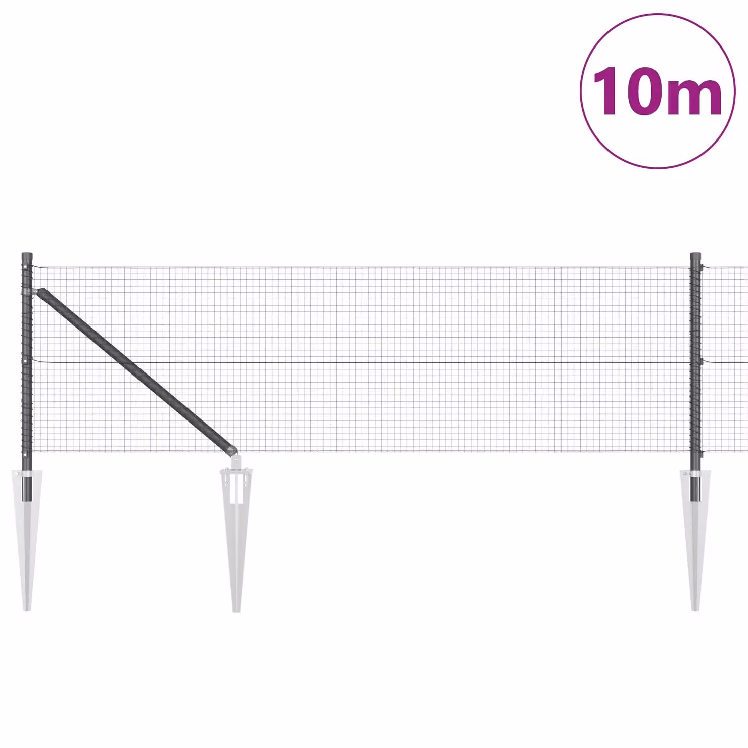 Berkfield Home Set of 2 Grey Metal Round Mesh Fence Posts – 3
