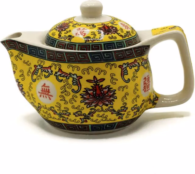 KDMD Small Ceramic Herbal Teapot with Infuser in Yellow