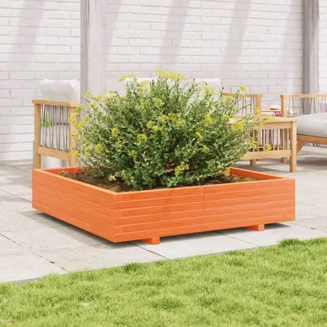 Berkfield Home Waxed Brown Pine Wood Garden Planter Tub W/D/H: 110 x 110 x 26.5 cm