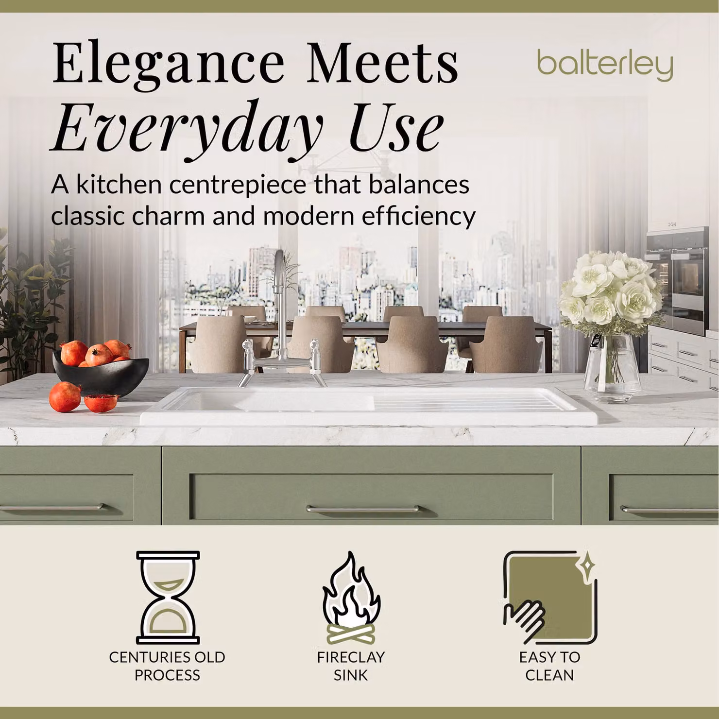 Balterley White Matt Ceramic Single Bowl Kitchen Sink with Drainer, Tap and Waste, W: 1010 mm – 2