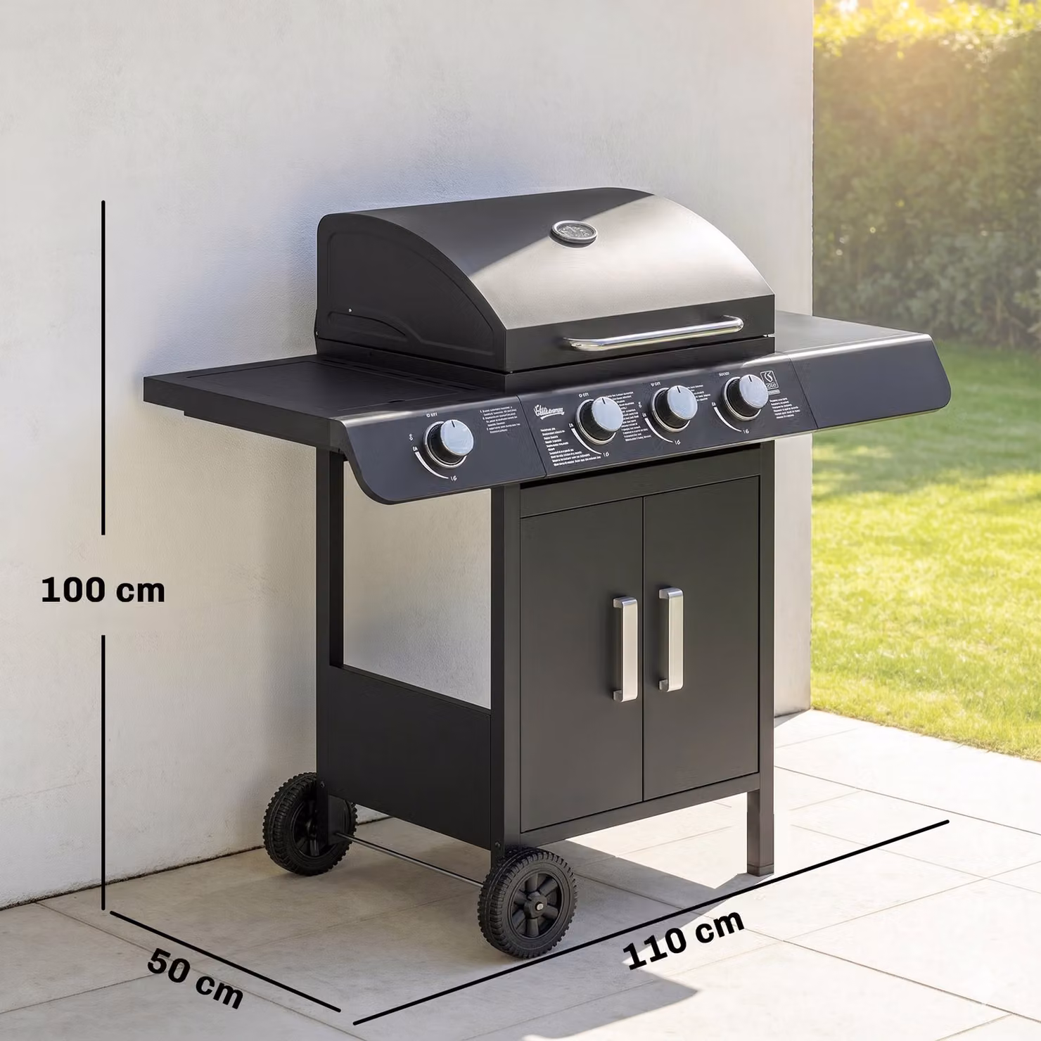 Outsunny Gas BBQ Grill with 3+1 Burners, Side Burner, Warming Rack and Side Shelves, Black, W/D/H: 110 x 50 x 100 cm – 3