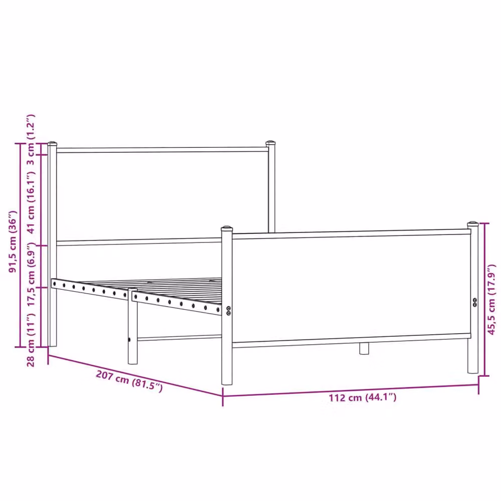 Berkfield Home Industrial Metal and Oak Bed Frame in Brown, W: 107 cm, D: 203 cm, H: 91.5 cm – 7