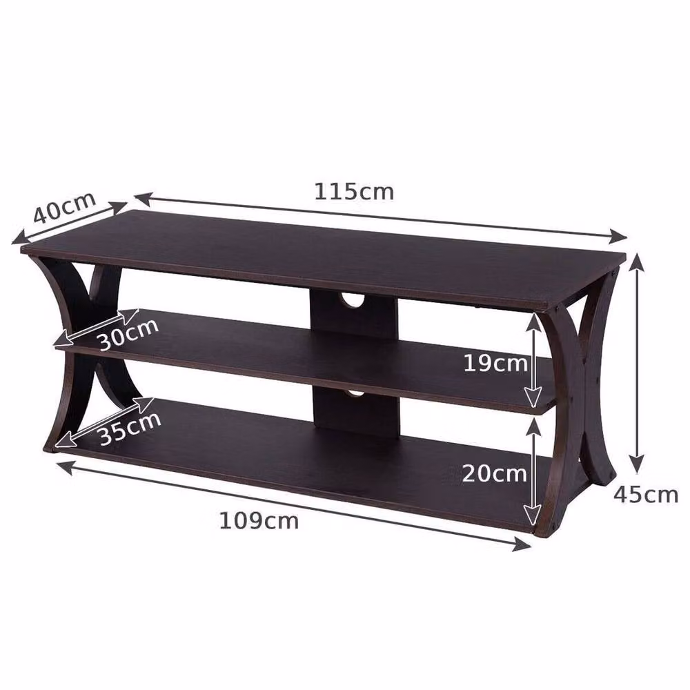 Kelvenix 3-tier Retro Wood Media Console TV Stand for TVs up to 45 inches, Dark Brown – 2