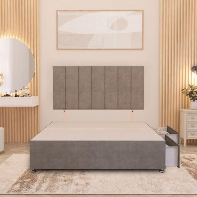 Somnior Beds Ltd Classic Upholstered Velvet Divan Bed Base with Drawers, Yellow, W/D/H: 140 x 200 x 34.5 cm