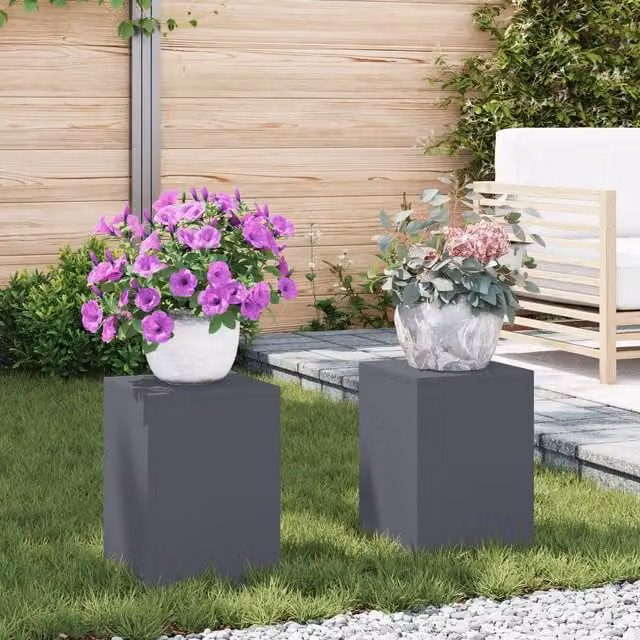 Berkfield Home Outdoor Plant Stand Pillar Set of 2 in Anthracite Steel, W/D/H: 24 x 24 x 35 cm – 1