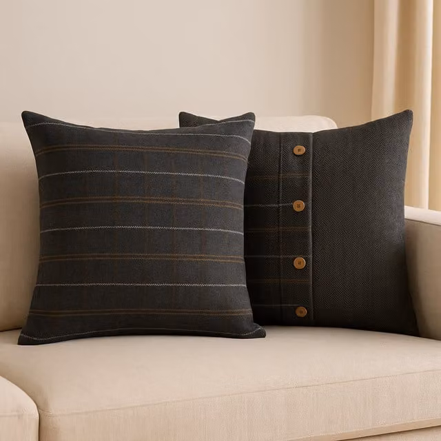 Artisan Furniture Quinn Square Wool Cushion Set of 2 in Black and Grey