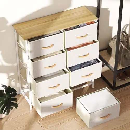 HOMCOM Modern Beige Chest of Drawers with 8 Fabric Drawers for your Bedroom, W/D/H: 94.5 x 30 x 86 cm – 3