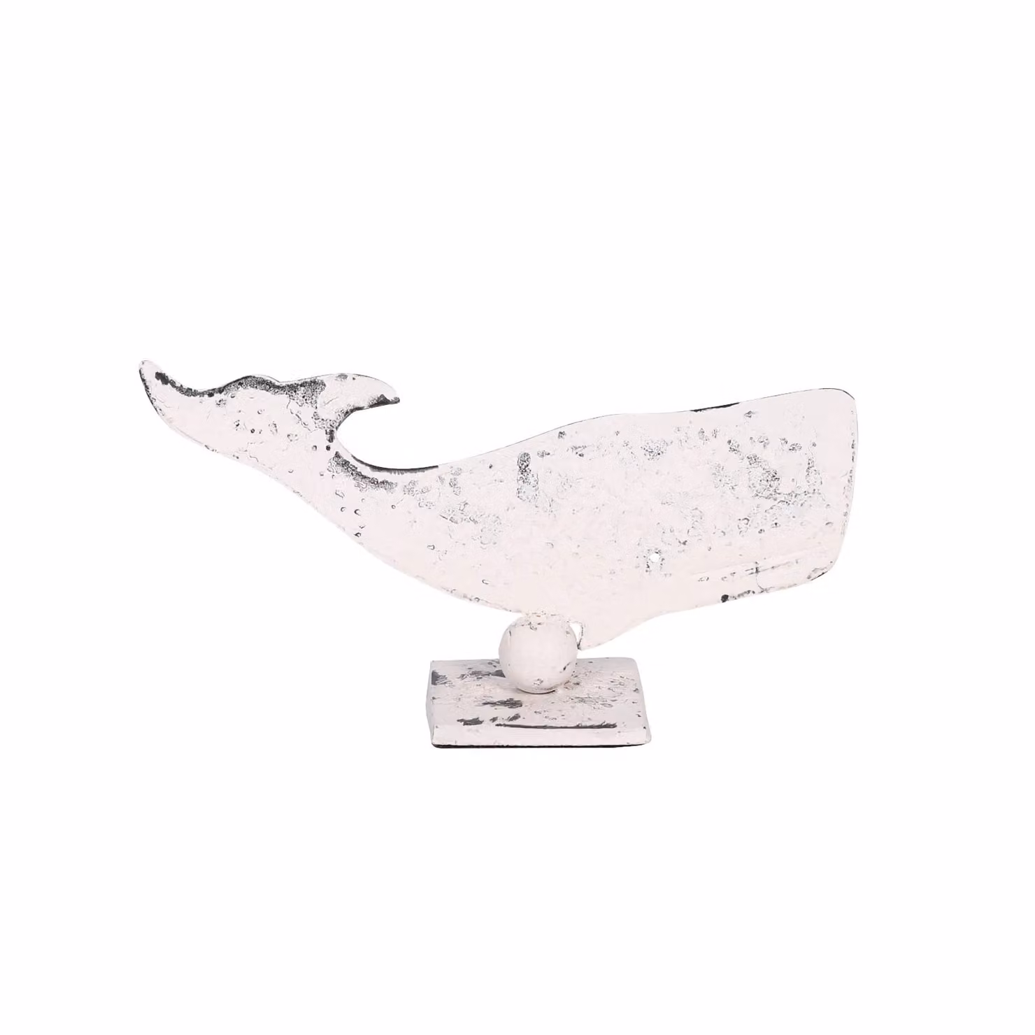 Glasstone Rustic Painted Metal Whale on Stand in Silver and White, Height: 34 cm – 2
