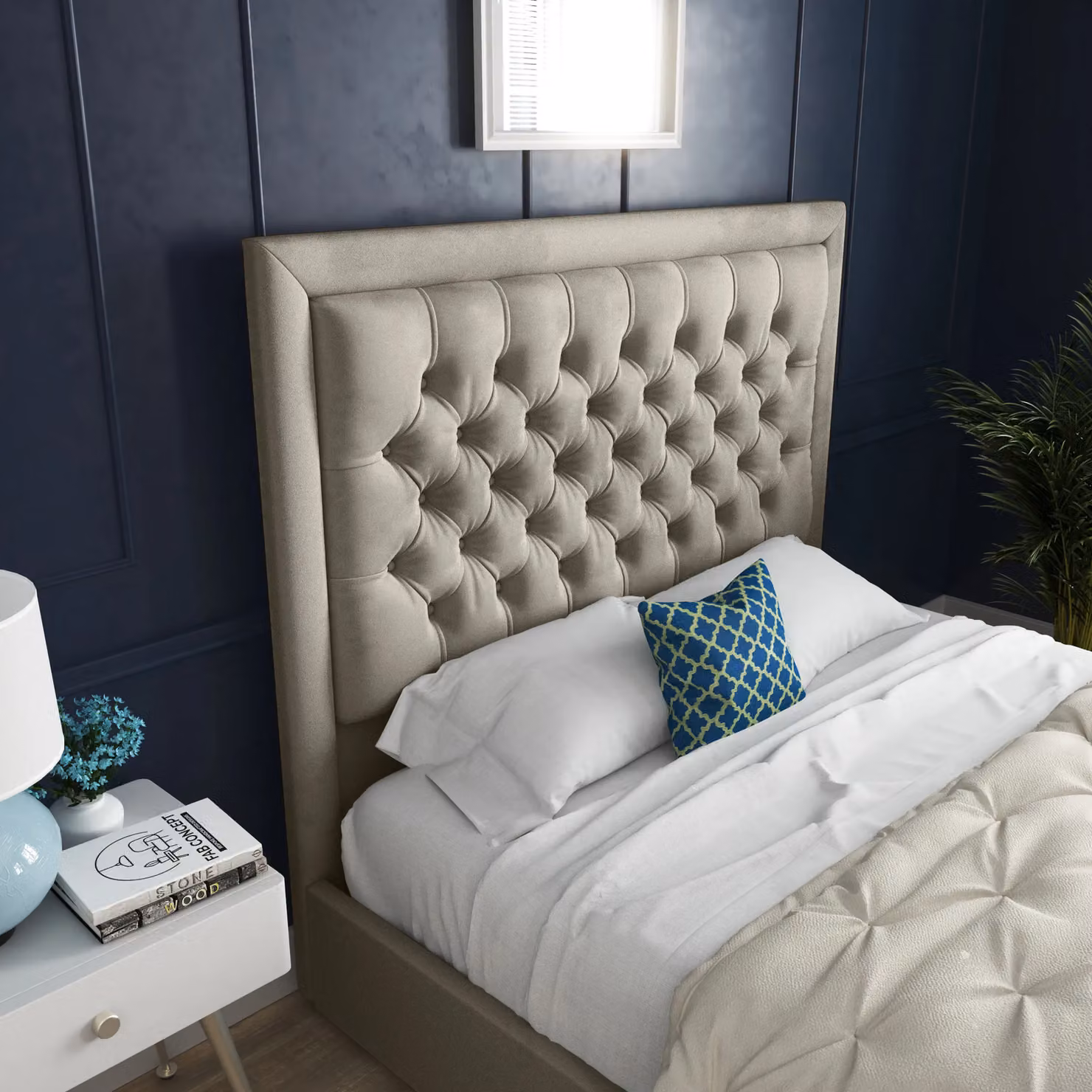 DS Living Kingston Upholstered Velvet Bed Frame in Beige, King Size (180 x 200 cm) – 2