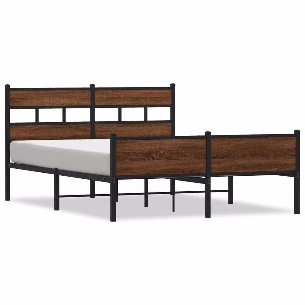 Berkfield Home Metal and Wood Bed Frame in Brown Oak – 3