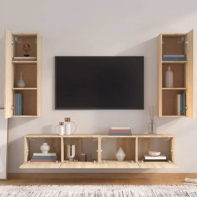 Berkfield Home Classic 4 Piece TV Cabinet Set in Light Oak – 1