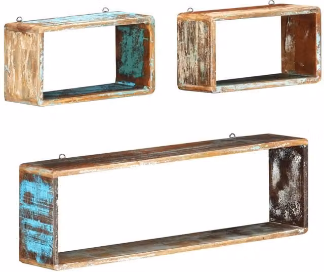 Berkfield Home 3 Piece Wall Mounted Cube Shelf Set in Brown Reclaimed Wood