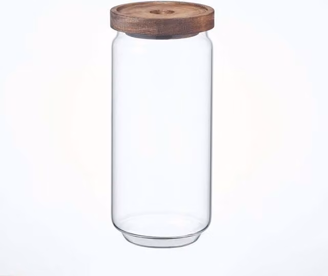Eden & Willow Airtight Glass Kitchen Storage Jar with Wooden Lid, Transparent, 1.1 l