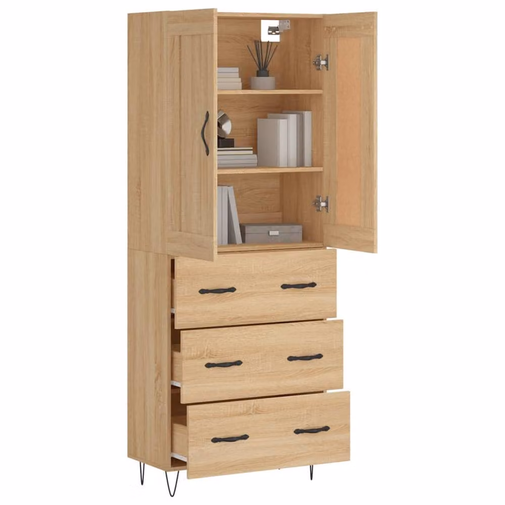 Berkfield Home Sonoma Oak Highboard in Light Brown, W/D/H: 69.5 x 34 x 180 cm – 2