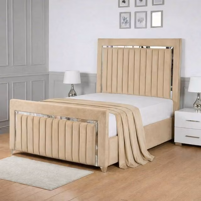 Living Comfort Bedz Chrome Edge Ottoman Gas Lift Storage Bed with 48 Inch Headboard in Beige, Size: Small Double (W/D/H: 120 x 200 cm)