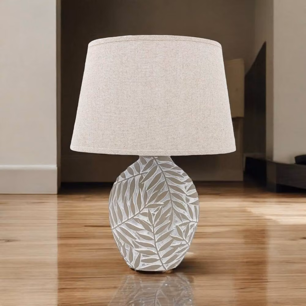 Serenityy Ceramic Table Lamp with Fabric Shade in Beige, Height: 25.4 cm – 2