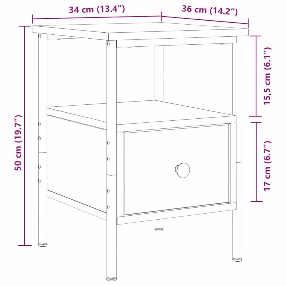 Berkfield Home Artisan Oak Bedside Cabinet in Brown, W/D/H: 34 x 36 x 50 cm – 4