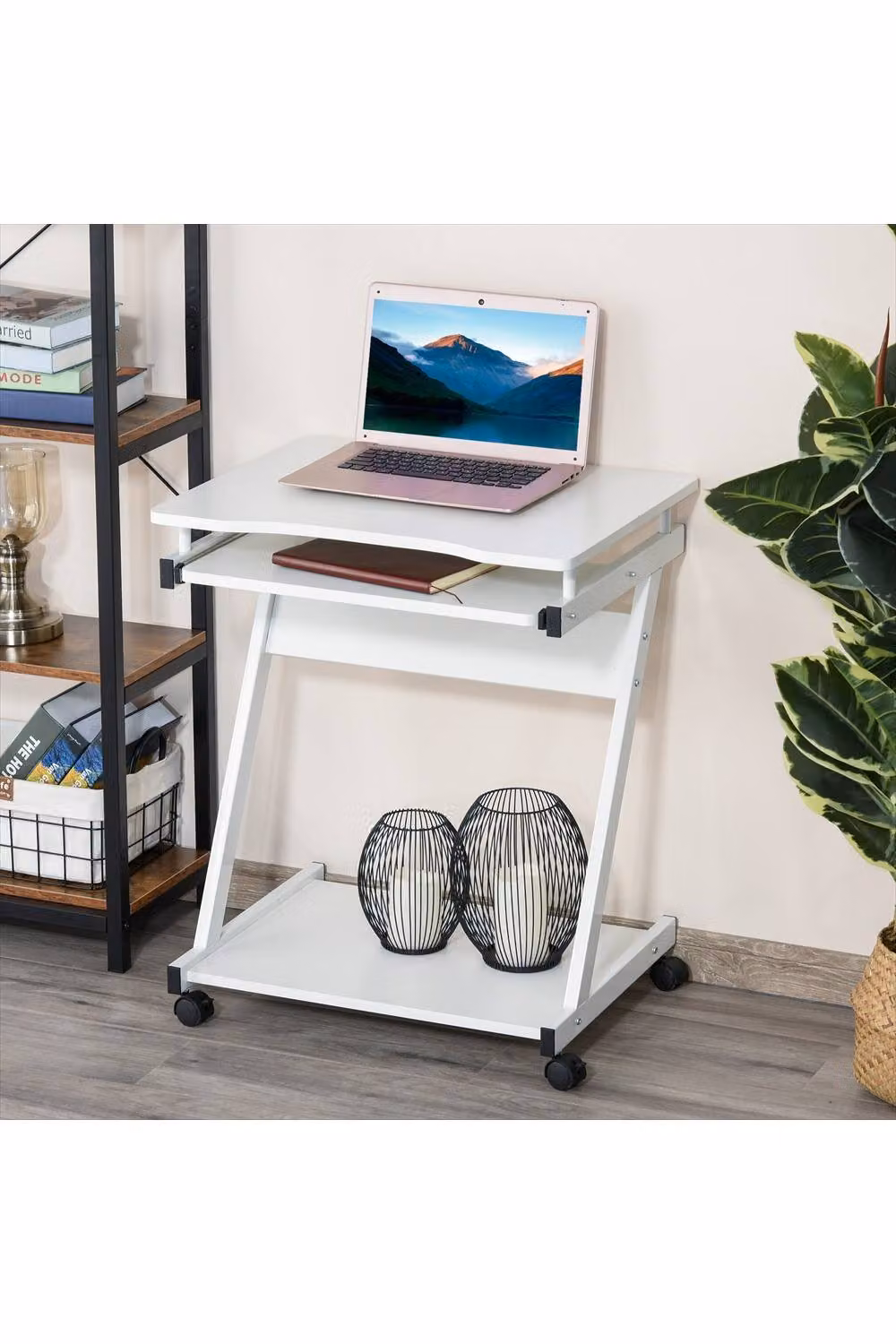 ERGOVEXA Mobile Computer Desk Workstation with Castors, White – 2