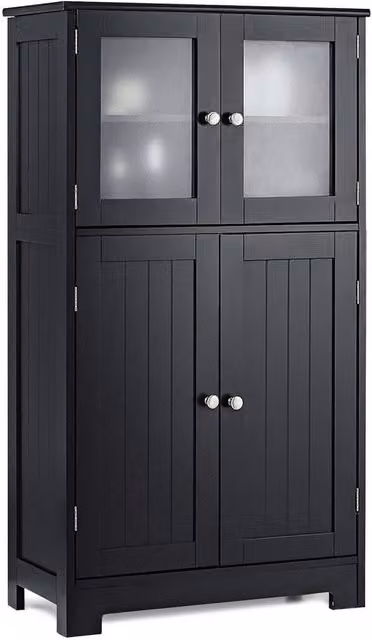 KORVIXA Freestanding Black Bathroom Floor Cabinet with Glass Doors and Internal Shelves W: 100 cm, H: 100 cm – 1