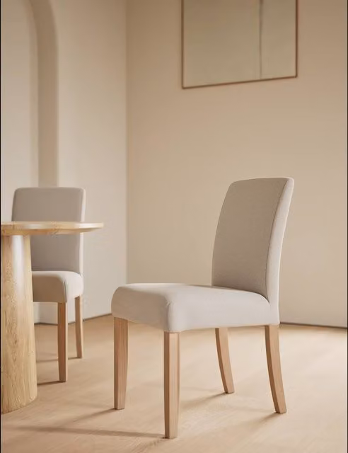 Gallery Direct Malton Set of 2 Classic Dining Chairs in Beige Fabric with Beech Wood Frame