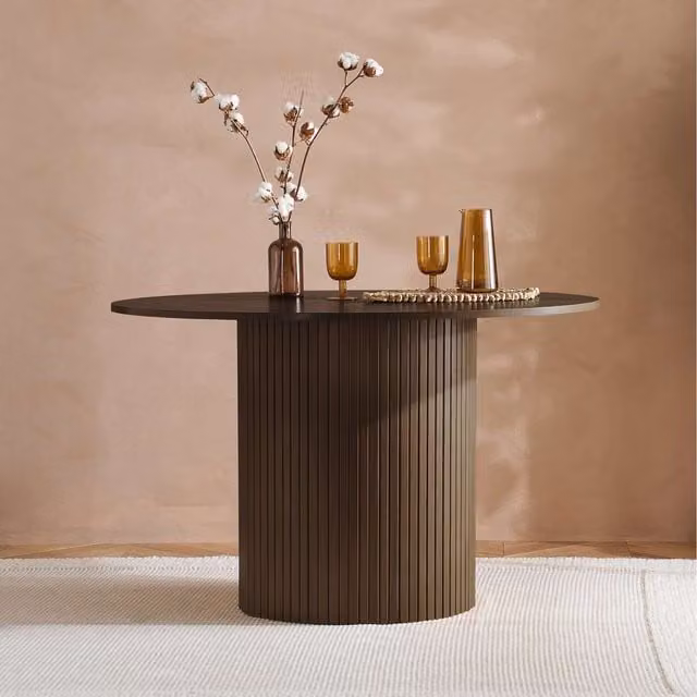Birlea Axel Round Fluted Dining Table in Walnut and Black