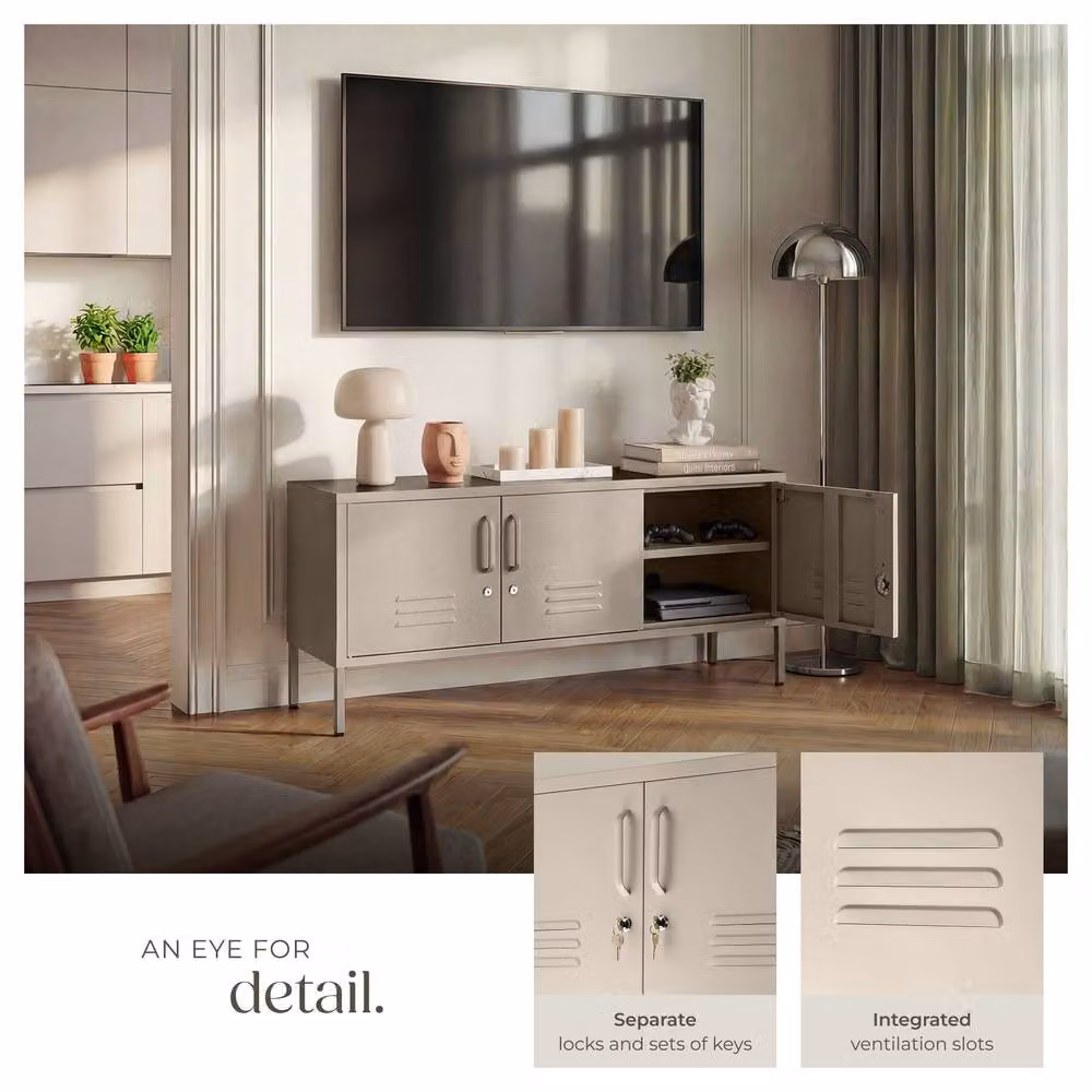 tectake Baker Sideboard in Taupe with Lockable Doors and Cable Management – 4
